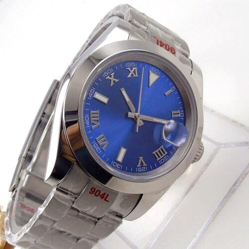 36MM Blue Sterile Dial Sapphire Glass Date Brushed 904L Strap 21 Jewels MIYOTA 8215 Polished Bezel Automatic Mens Wristwatch