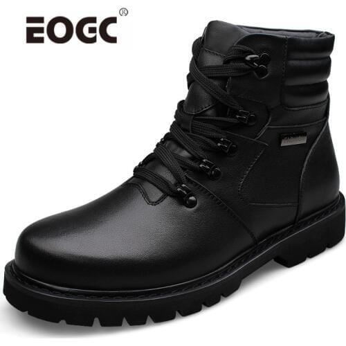 Natural leather men boots handmade plus size winter shoes super warm ankle snow boots plush fur men shoes Dropshipping