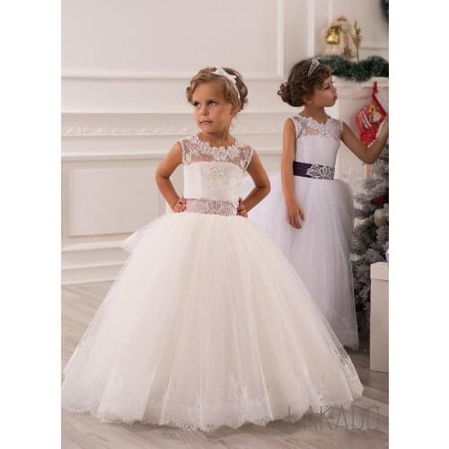 Ball Ivory Lace Tulle TUTU Long Princess Flower Girl Dress 2 3 4 5 6 7 8 Years