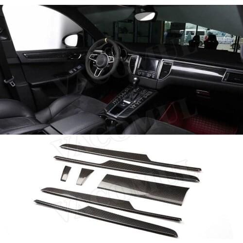 Dry Carbon Fiber Center Console Dashboard Panel Decal Cover Inner Door Plate Trim Stickers for Porsche Macan 2014-2019