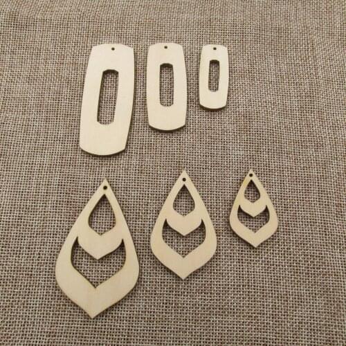 Unfinished Blank Rectangle Tear Drop Wood Shape Cutouts Plywood For DIY Jewerly Project Making