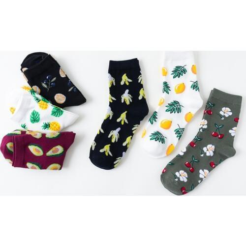 Korean fresh fruit socks lemon avocado pineapple cherry blueberry orange hazelnut banana Harajuku skateboarding socks
