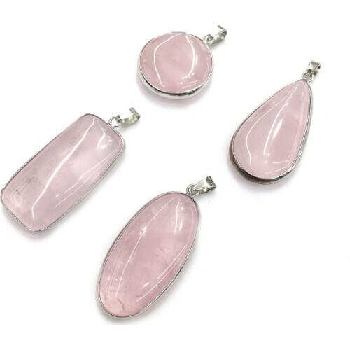 New Trendy Natural Stone Pendant Rose Pink Quartz Charms Pendants for Jewelry Making DIY Necklace Accessories