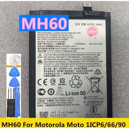 Original New Battery 3.87V/6000mAh MH60 Battery for Motorola Moto mh60 1ICP6/66/90 Mobile Phone Batteries