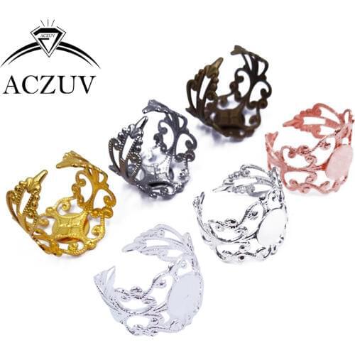 Wholesale Lot 100pcs 8mm Glue Pad 6Colors Copper Adjustable Ring Blank Bezel Ring Cabochon Cameo Base Settings