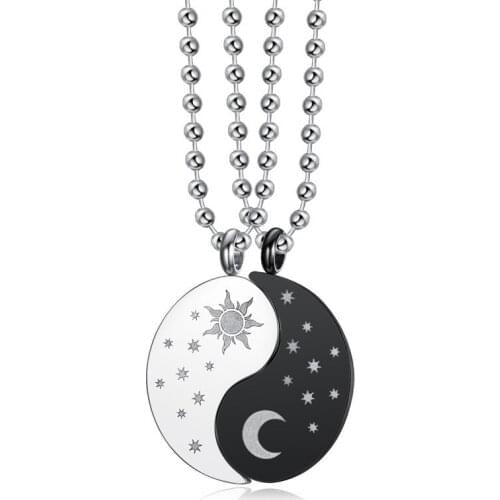 2 PCS Yin Yang Pendant Necklace Black White Couple Sister Friendship Fashion Jewelry Unique Gifts for Women