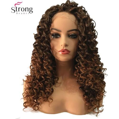 StrongBeauty Lace Front Wigs Brown/Black Long Sassy Curly Hair Hairpiece Synthetic Wig for Black Women