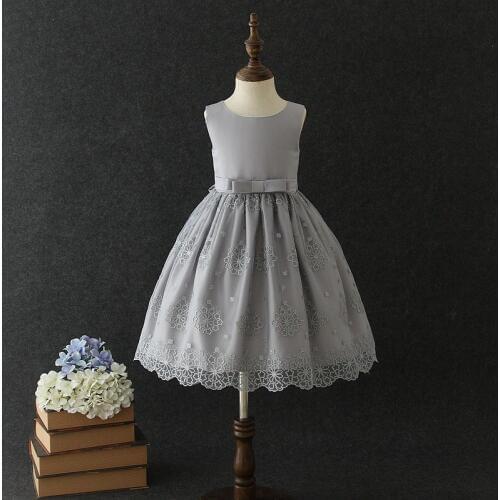 Elegant Flower Girls Dresses Children Sleeveless Lace Tulle Embroidery Dress for Wedding Party Fashion Kids Clothes Bebe Vestido