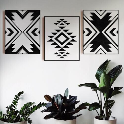 Tribal Wall Art Aztec Canvas Prints Black and White Modern Abstract Poster Ethnic Painting Wall Pictures Living Room Home Decor