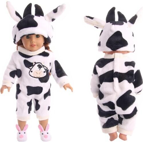 2 Pcs/Set Plush Suit Cow Pattern For 18 Inch American Doll Girls & 43 Cm New Born Baby Items,Our Generation,Gifts For Children