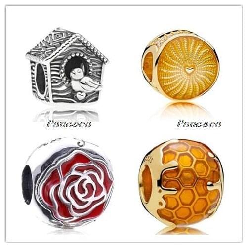 925 Sterling Silver Charm Gold Yellow Enamel Rays Shine Rays Of Sunshine Charm Fit Pandora Bracelet & Necklace Jewelry