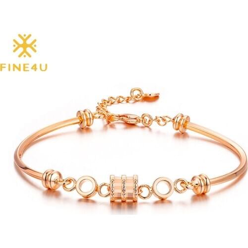 FINE4U B430 Romantic Rose Gold Color Round Circle Charm Bracelet Mothers Day Bracelet Gifts
