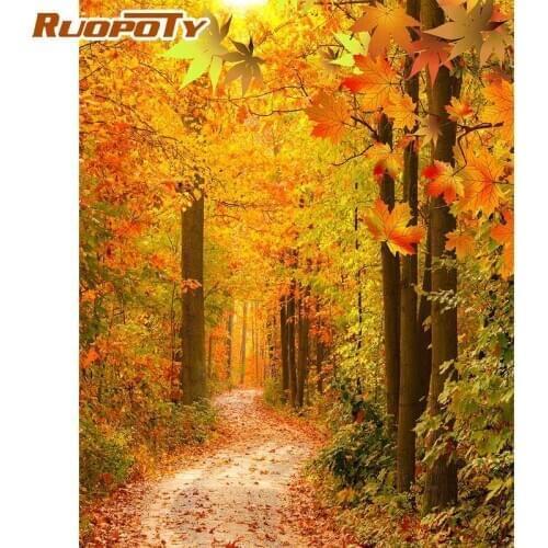 RUOPOTY Frame Autumn Forest Diy Painting By Numbers For Adults Canvas By Numbers Landscape Acrylic Wall Painting For Home Arts