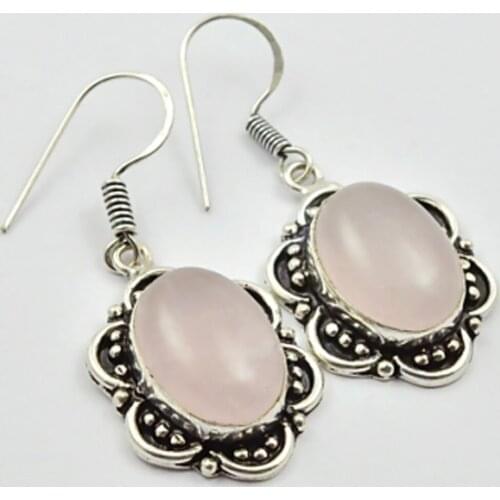 Rose Quarts , Silver Overlay on Copper Earrings, 45 mm , E2752