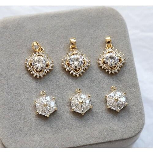 2pcs elegant Temperament Copper Plated inlaid zircon trendy earrings for women hexagonal pendant diy jewelry Accessories