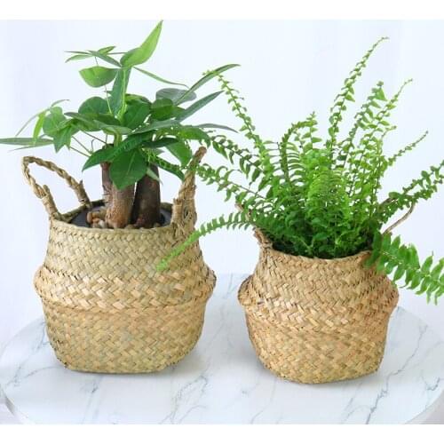 Nordic Foldable Seagrass Woven Flower Basket Handmade Basket Flower Pot for Home Decoration Toys Sundries Storage Organizer