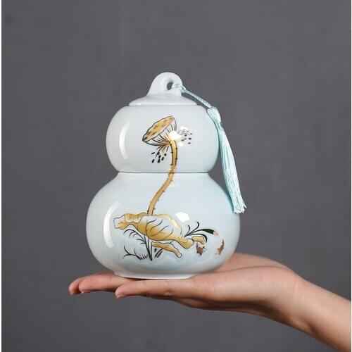 Gourd ornament Pu'er tea packing box ceramic large sealed pot creative celadon tea pot household