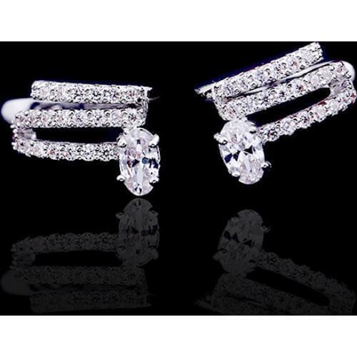 SWOUR Hot Sell Party White Gold Color Cubic Zircon Oval Shape Ear Cuff Earrings Simple Design Earrings For Woman Girls S001