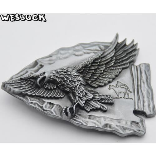 WesBuck Brand Buckle Fish Shape Eagle Pattern Metal Belt Buckle With PU Belt Woman Man Cowboys Accessories Holiday gifts