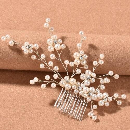 Pearl Side Comb Alloy Hair Ornament Handmade Ancient Style Bridal Hair Piece Hair Accessories for Women and Girls LL@17