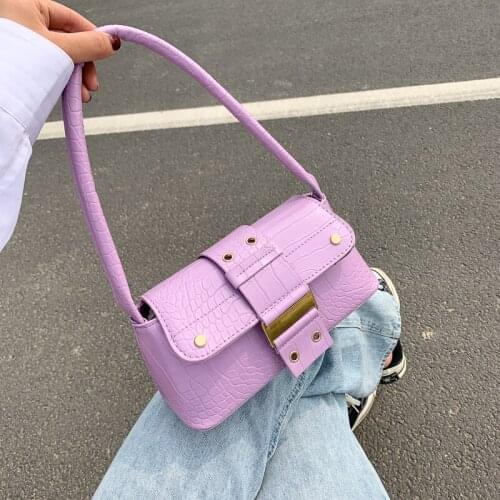 New Design Flap Women Armpit Bags Solid Color Buckle Women Underarm Shoulder Bags Crocodile Pattern PU Leather Female Baguette