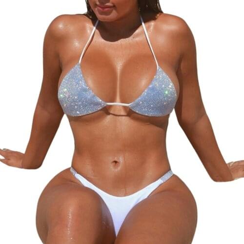 Women Sequin Rhinestone Crystal Diamond Push Up Bikini Set Bra Swimsuit Swimwear Summer Beach Wear Monokini Bandage Bathing Suit