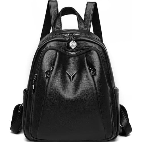 Women PU Leather Backpack Shoulder Bag For Teenage Girls Multi-Function Bagpack Female School Backpack