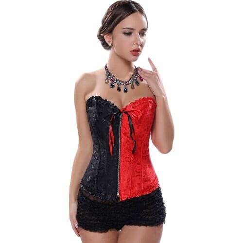 Sexy Front Zip Up Jacquard Floral Gorset Women Waist Shaper Bustier Gothic Body Shapewear Overbust Plus Size 6XL