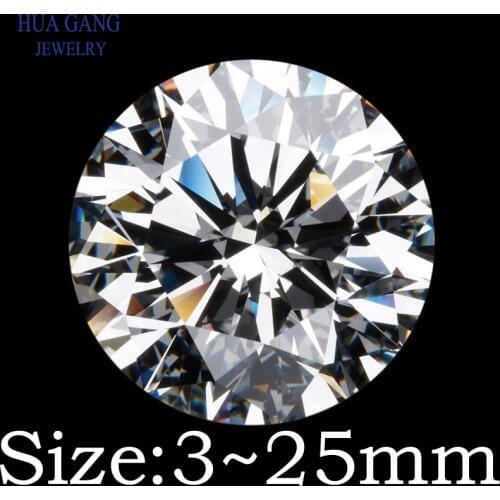 100PCS Size 3.0~25mm 5A White Loose Cubic Zirconia Bead Stones Round Cut Loose CZ Stone Synthetic Gems For Jewelry Making