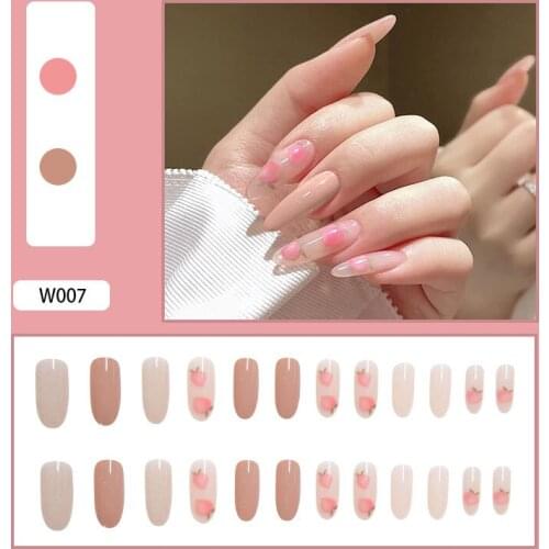 24Pcs Peach Pink Full Cover Fake Nails Art Tools Press On Ballerina Acrylic For False Nail Tips With Glue Women Girls Nail Decor