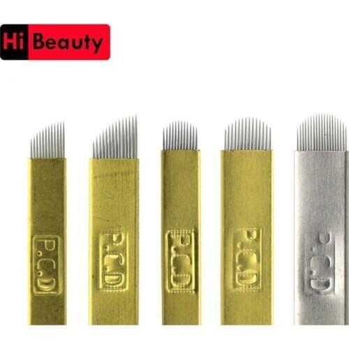 30/50/100pcs/lot Pin Tattoo Needles Cartridges For Microblading Permanent Eyebrow Makeup Tattoo Bevel Blades Needles