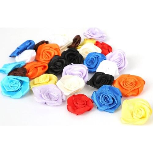 Hot Selling 25pcs/lot Multi Colors 3cm Handmade DIY Satin Ribbon Rose Flower Wedding Decoration Appliques Craft Accessories