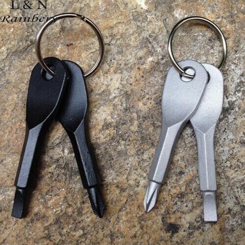 Rainbery Portable Stainless Steel Keychain Screwdriver Flathead Head Key Ring Key Chain Screwdriver Black Travel Kit