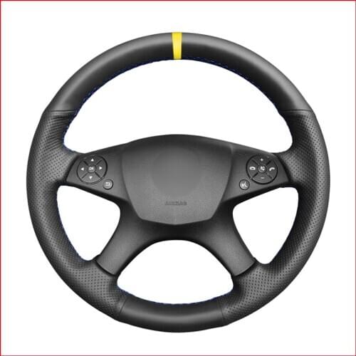 Artificial Leather Yellow Marker Steering Wheel Cover for Mercedes Benz W204 C-Class 2007-2010 C280 C230