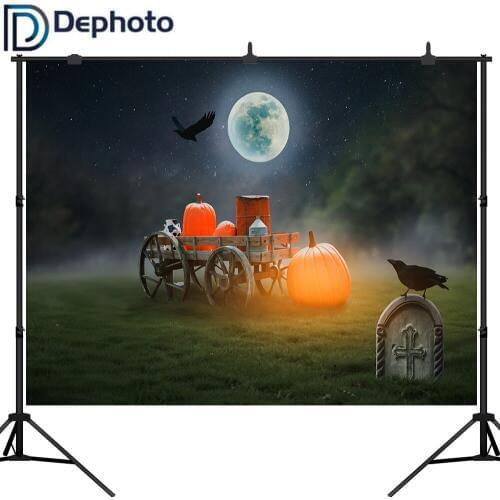 Dephoto Photography Background Halloween Moon Night Sky Tombstone Pumpkin Backdrop Photo Shoot Prop Photobooth