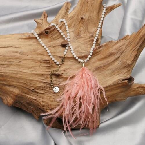 ELEGANCE11 Luxury Design Leather Pendant Necklace White Acrylic Beads Sweater Necklace Women Long Necklace for Christmas Gift