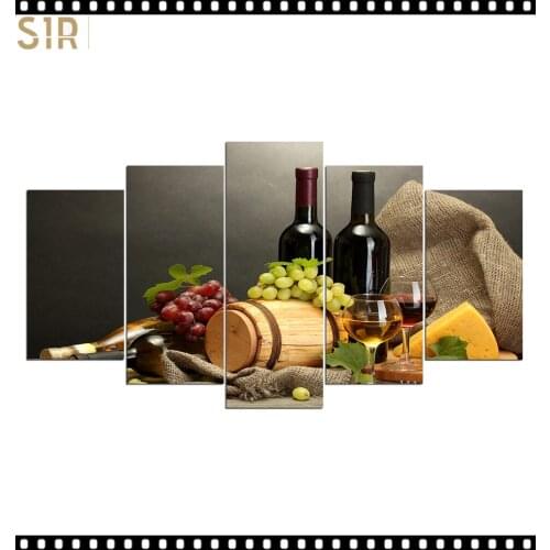 HD 5 Pieces Red Wine Pictures Print Posters Wall HD Art Home Decor for Living Room Painting on The Wall Pictures Wine Wall Art