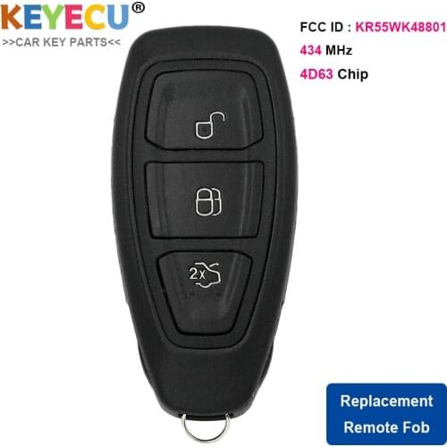 KEYECU Smart Keyless Remote Control Car Key for Ford Focus Fiesta C-Max , FOB 3 Button - 434MHz - 4D63 80Bit - KR55WK48801