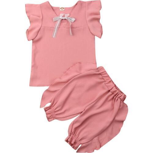 2pcs Newborn Toddler Infant Baby Girl Clothes T-shirt Top+Long Pants Outfits Set Fly Sleeve Vest Tops Short Pants Outfits