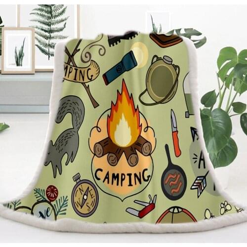 Coral fleece Plush Nap blanket Super Soft Cozy Throw Blanket Modern Green Camp Bus Art Sherpa Blanket for Couch Throw Travel