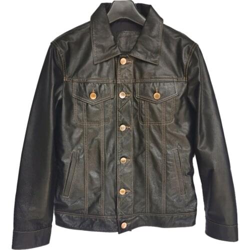 DHL Free Shipping Mens Genuine Leather Jacket Soft Slim Fit Pigskin Leather Jackets Male Classic Spring Autumn Coat