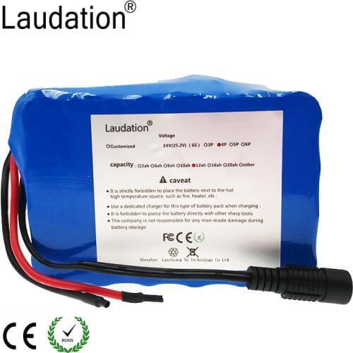 Laudation 24V 12ah Lithium Battery 6S 4P 25.2V 12.8AH Motor Wheelchair Lithium Ion Battery 250W Electric Bicycle Without Charger