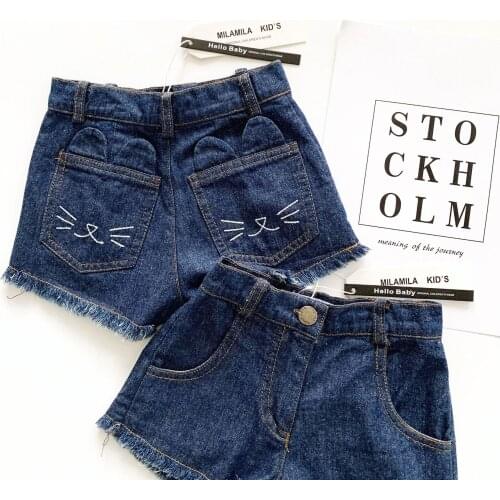 Tonytaobaby Summer New Baby Girl Cartoon Cat Girl Denim Girls Pants