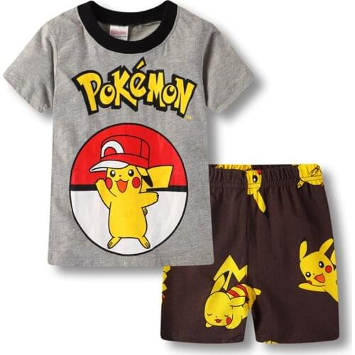 Pokemon Summer Shorts Casual Home Clothes Pajamas Set Cartoon Pikachu Cotton Pajamas Boys Girls Tops Pants Set For Children