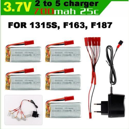 5pcs 3.7V 700MAH Lipo Battery with JST 1 to 5 Battery Charger for SkyHawkeye 1315S F163 F187 JXD 509G 509V 509W / H12C