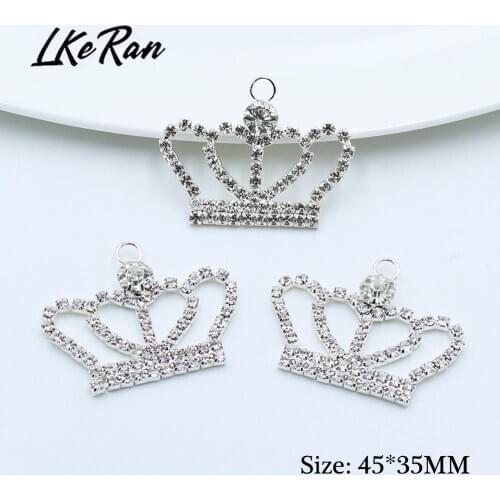 LKERAN 5Pcs 45*35MM Crown Rhinestone Pendant Buttons DIY Hair Accessories Ribbon Card Holiday Party Decoration