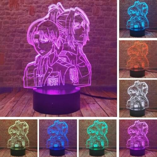 Hange Zoe Model 3D Illusion LED Table Nightlight Colorful Change Lamp Attack On Titan Levi Anime Figure Toys Boys