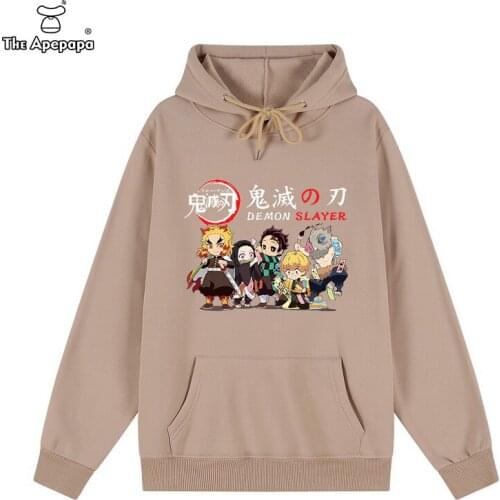 Hip Hop Streetwear Hoodie Sweatshirt DEMON SLAYER Print Pullover 2021 Men Autumn Harajuku Hooded Hoodie