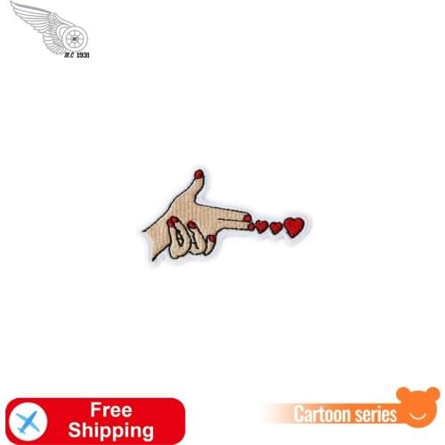Love launch Hand Heart Embroidery Patches Iron on Badges Cartoon Cute Things for Jeans Dress Hats Decration Children Appliques