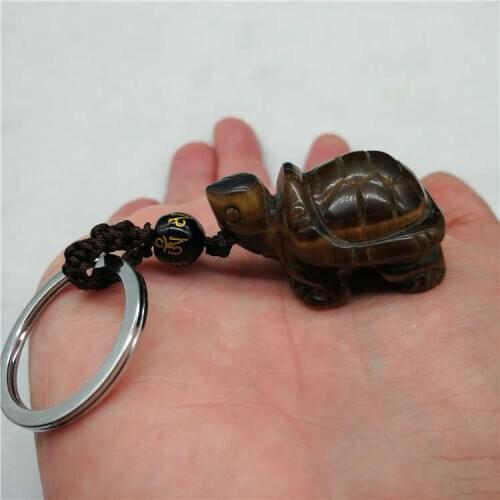 Natural Tigers eye keychain crystal turtle jewelry simple fashion couple decoration DIY trend gift pendant 1PC